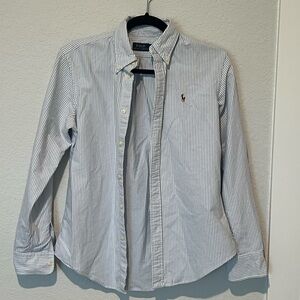 Polo by Ralph Lauren Men's White and Blue Pinstripe Shirt
